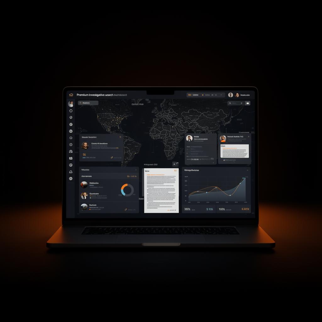 Mockup de painel investigativo profissional com documentos e gráfico de conexões